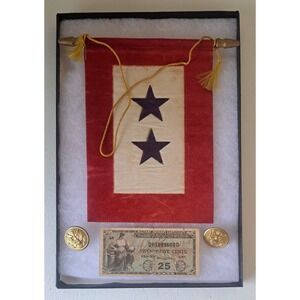 Vintage WWII Two Sons In Service Flag 2 Buttons, & Military Payment Certificate